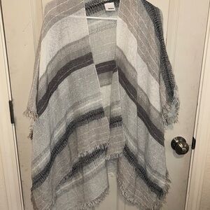 Gray and White Striped Fringe Wrap